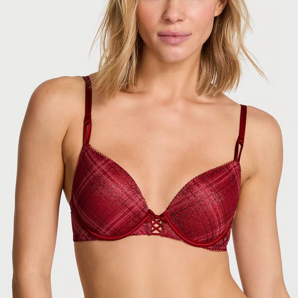 Victoria’s Secret Red Plaid Shimmer Pushup Bra